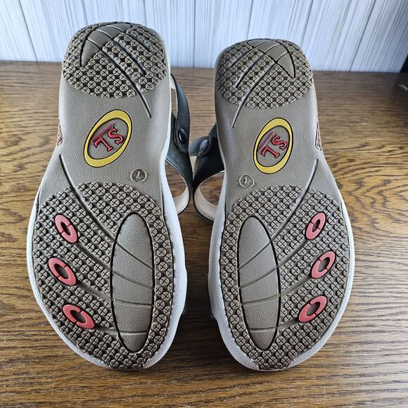 Womens Low Wedge Green/Beige Non Slip Sandals Faux Leather Size 7 New in Box - Picture 5 of 6